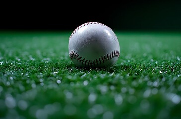 a baseball in a grass background