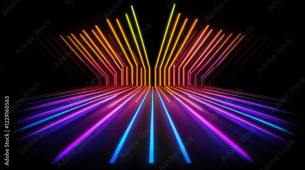 Poster vibrant neon light design creating dynamic background with colorful lines and geometric patterns ill