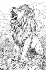 Obraz premium Majestic Roaring Lion Coloring Page . Children coloring page