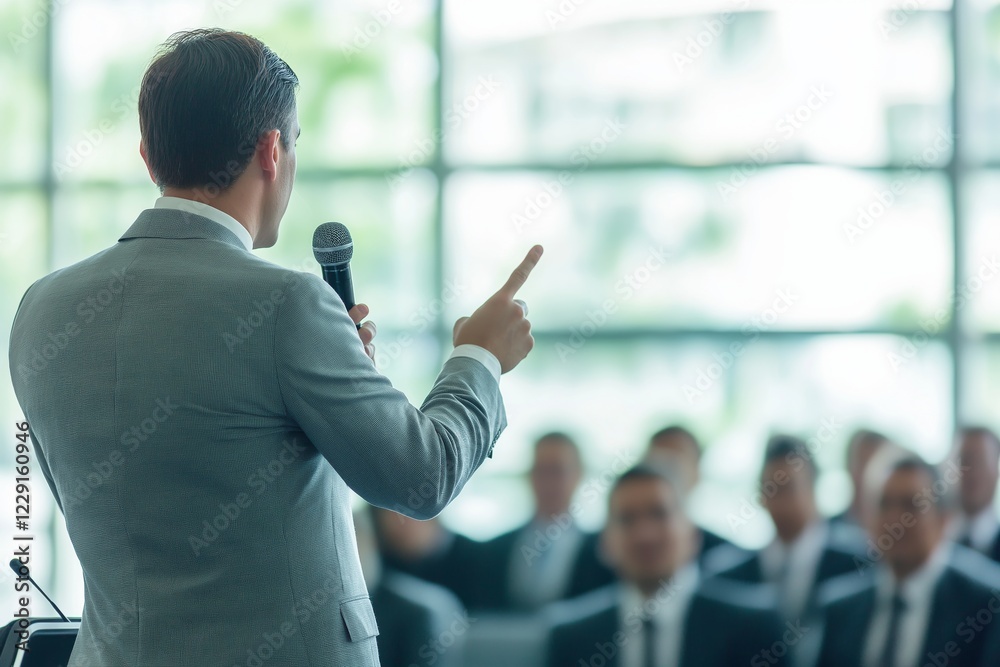Poster a dynamic business conference speaker captivates the audience with expertise, ensuring effective com