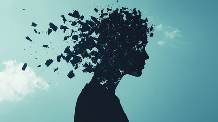 Silhouette of a Person with Fractured Thoughts and Emotions