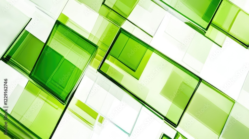 Poster abstract green geometric shapes with transparent layers creating a modern and vibrant background sui