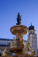 Fototapeta premium Piazza del Duomo, with Neptune Fountain, Fontana del Nettuno, Trento, Trentino, Italy, Europe