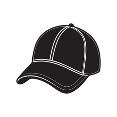 baseball cap silhouette, black and white silhouette, vector and illustration