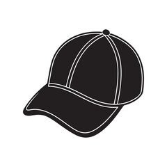 baseball cap silhouette, black and white silhouette, vector and illustration