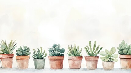 Fototapeta premium Beautiful Variety of Green Succulents in Decorative Pots