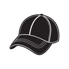 baseball cap silhouette, black and white silhouette, vector and illustration