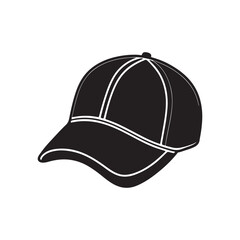 baseball cap silhouette, black and white silhouette, vector and illustration