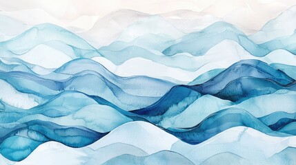 Obraz premium Serene Watercolor Waves in Soft Blue Tones for Tranquil Artwork