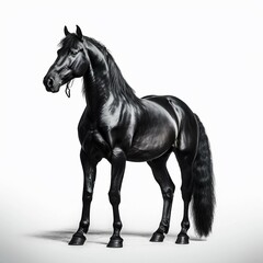 Fototapeta premium Black horse (Equidae), against white background, AI generated