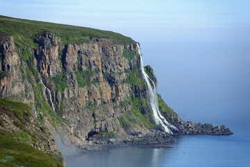 Migandi Waterfall, Eyjafj&ouml;rdur Fjord, Cliffs of &Oacute;lafsfjar&eth;arm&uacute;li, North Iceland, Iceland, Europe