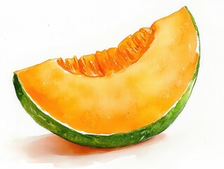 Watercolor Illustration of a Fresh Cantaloupe Slice  
