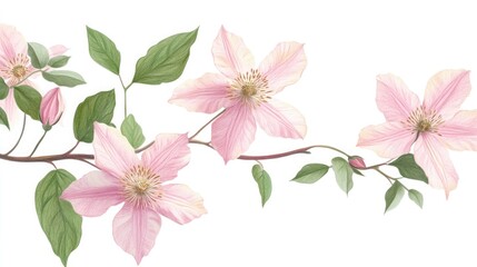 Fototapeta premium Hand Drawn Clematis Floral Illustration: Hand-drawn clematis floral illustration isolated on transparent background.