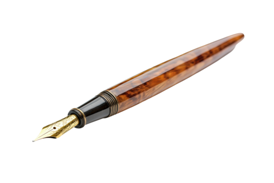 Isolated Elegant Wooden Fountain Pen with Gold Nib