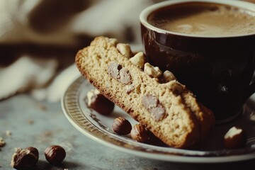 A plate with a cup of coffee and some cookies, perfect for a morning or afternoon break