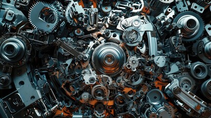 Naklejka premium Intricate Arrangement of Various Metallic Gears and Components