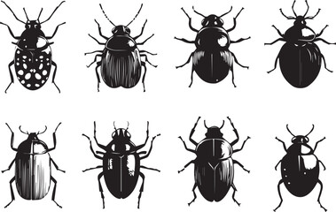 A set of insects silhouettes for flat design. Hand drawn vector illustration