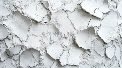Obraz premium Cracked White Wall Surface with Flaking Plaster Revealing Texture