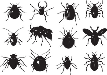 A set of insects silhouettes for flat design. Hand drawn vector illustration