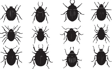A set of insects silhouettes for flat design. Hand drawn vector illustration