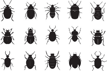 A set of insects silhouettes for flat design. Hand drawn vector illustration