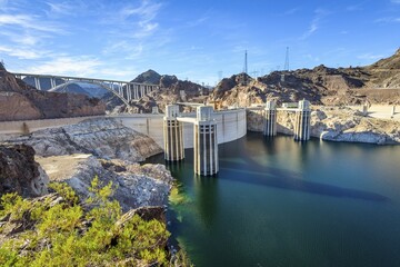 Hoover dam, Hoover Dam, dam, near Las Vegas, the water level has dropped approx. 30 m, Lake Mead,...