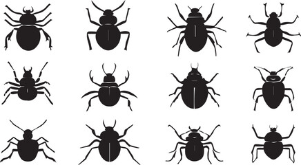 A set of insects silhouettes for flat design. Hand drawn vector illustration