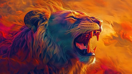 Majestic Lion Roaring in Golden Sunset Light