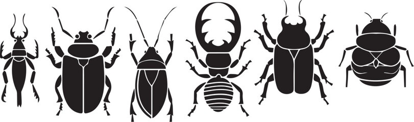 A set of insects silhouettes for flat design. Hand drawn vector illustration