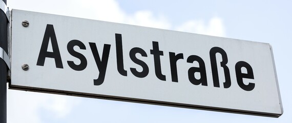 Street sign Asylum Street, Weiden, Bavaria, Germany, Europe