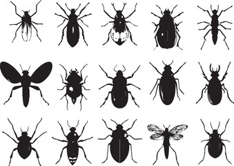 A set of insects silhouettes for flat design. Hand drawn vector illustration