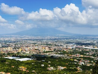 View of Castellammare di Stabia with Vesuvius, Province of Salerno, Campania, Italy, Europe