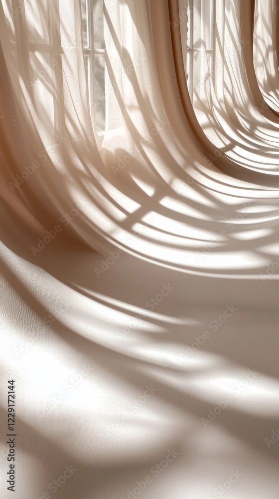 Aufkleber The gentle sunlight streams through delicate curtains, casting enchanting shadows that dance across a neutral surface, creating an artistic display full of depth and balance