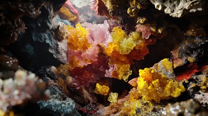 Stunning Abstract Formation of Colorful Crystals in Natural Cave