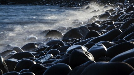 Round stones on Minard Beach, Minard Head, Dingle Bay, Dingle Peninsula, County Kerry, Ireland,...