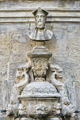 Naklejka premium Nostradamus bust by Liotard de Lambesc, 1859, Saint-Remy-de-Provence, Bouches du Rhone, Provence Alpes Cote d’Azur, France, Europe