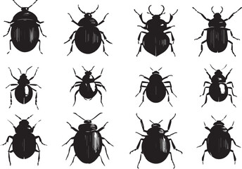 A set of insects silhouettes for flat design. Hand drawn vector illustration