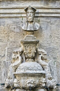 Nostradamus bust by Liotard de Lambesc, 1859, Saint-Remy-de-Provence, Bouches du Rhone, Provence Alpes Cote d&rsquo;Azur, France, Europe