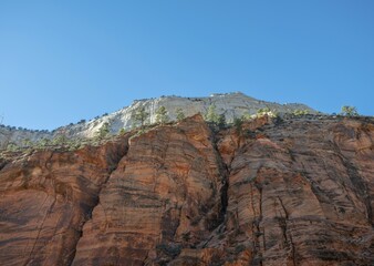 Red sandstone wall, Angels Landing Trail, mountain landscape, Zion National Park, Utah, USA, North America