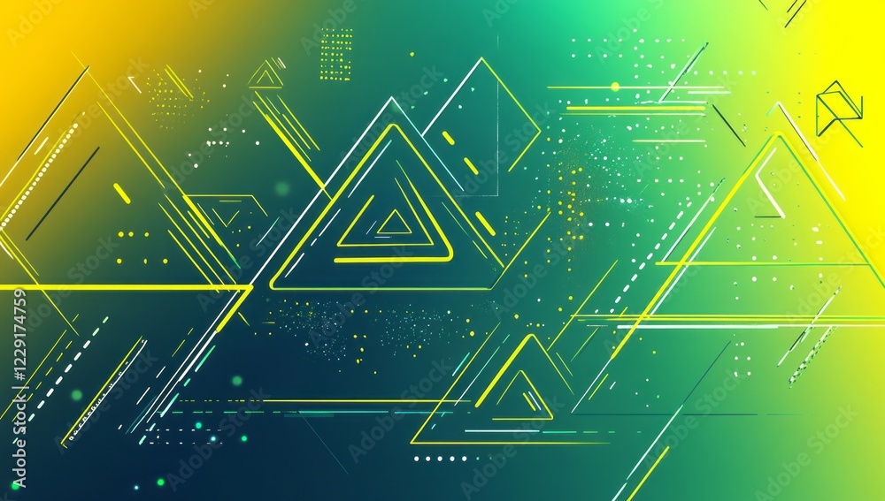 Wall mural a green background with triangles and squares