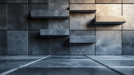 Abstract concrete steps on a textured wall