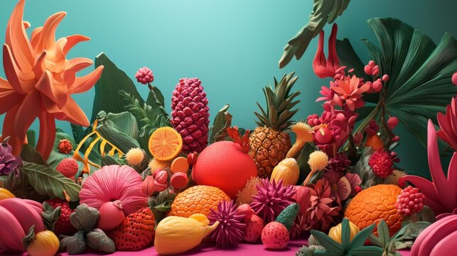Colorful fruit arrangement in a vibrant setting