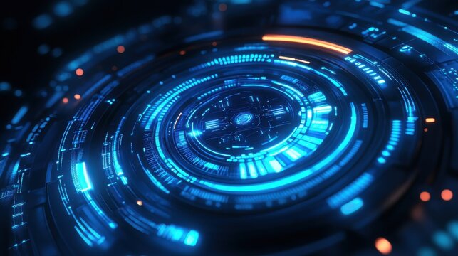 Creative digital blue wave interface on blurry wallpaper. Technology and AI concept. 3D Rendering