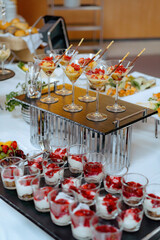An assortment of appetizers and hot dishes.
