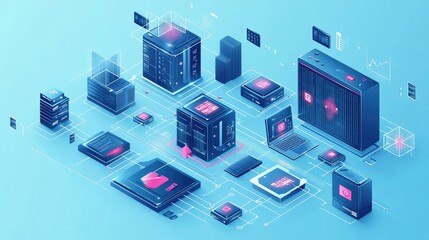 Fototapeta premium Digital Technology Network Visualization with Servers and Devices