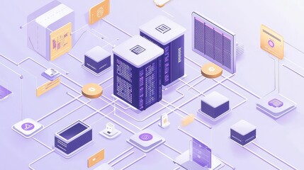 Obraz premium Futuristic Data Center with Server Racks and Digital Interfaces