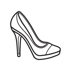 high heel line art, black outline, vector and illustration, line art and outline