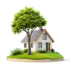 House with a tree – A house with a tree or garden in front, symbolizing nature, growth, and eco-friendly living