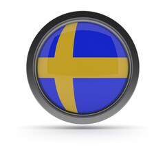 Obraz premium Steel badge with the flag of Sweden on a white background, 3d rendering