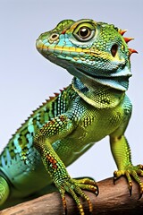 Obraz premium European green lizard portrait with its vibrant colors in hues of green and blue, AI generated